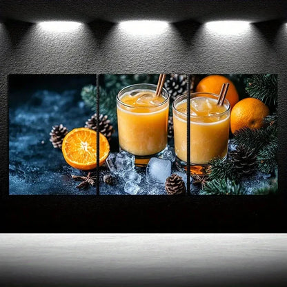 3pcs Pinecone And Orange Juice Fruits Metal Print Ready to Hang Art - Bella Home Decor