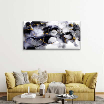 Black, White, and Gold Alcohol Ink Wall Art Canvas Office Home Framed 120x60cm