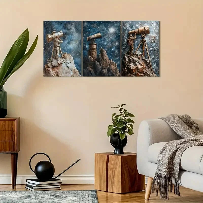 3pcs Astronaut Stargazing Old View Metal Print Ready to Hang Art - Bella Home Decor