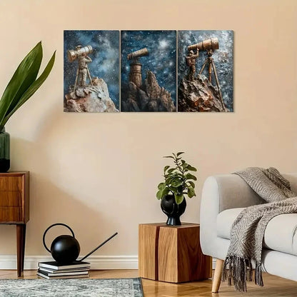 3pcs Astronaut Stargazing Old View Metal Print Ready to Hang Art - Bella Home Decor