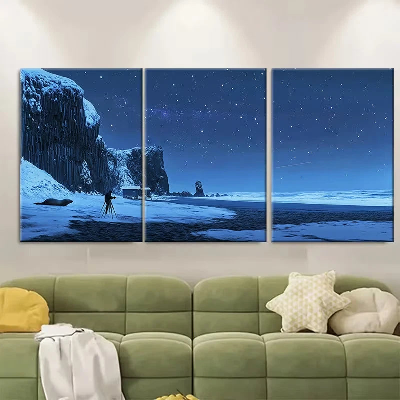 3pcs Black Sand Under Aurora Borealis Metal Print Ready to Hang Art - Bella Home Decor