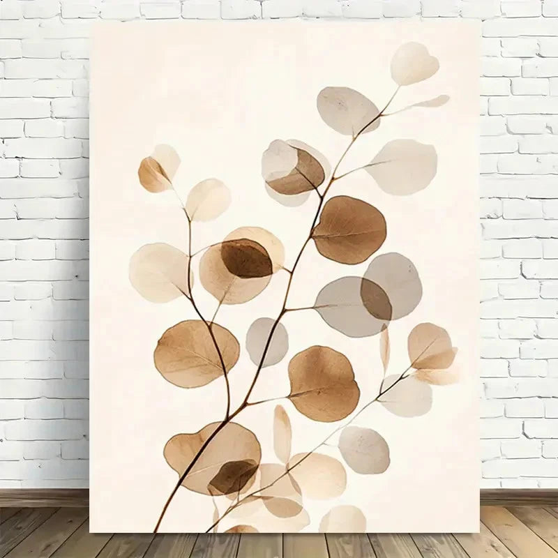 Beautiful Natural Elegance Leaf Beige & Brown Painting 40x60cm Metal Print Ready to Hang