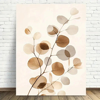 Beautiful Natural Elegance Leaf Beige & Brown Painting 40x60cm Metal Print Ready to Hang