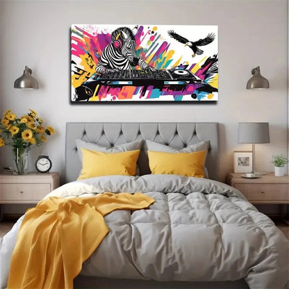Zebra DJing With Vibrant Color Wall Art Canvas Office Home Room Framed 120x60cm
