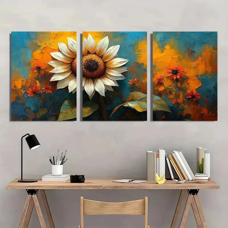 3pcs White Sunflower Vibrant Floral Perfect Wall Art Set Canvas Framed 40x60cm - High Quality Print 100% Australian Made Wall Canvas Ready to Hang