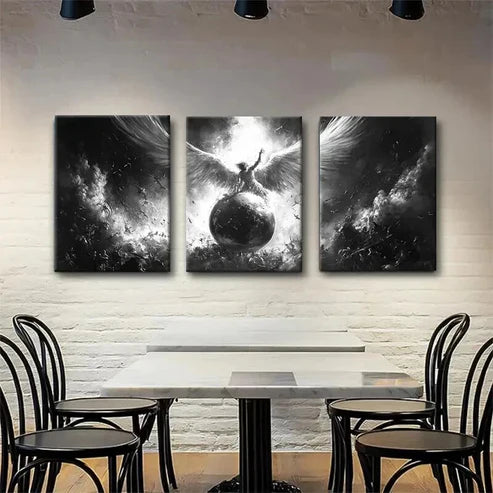 3pcs Angelic Warrior Black And White Wall Art Canvas Unframed - High Quality Print 100% Australian Made Wall Canvas