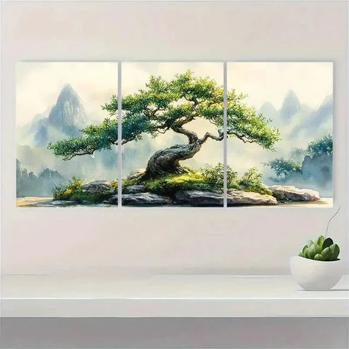 3pcs Traditional Japanesestyle Mature Green Wall Art Canvas Unframed - High Quality Print 100% Australian Made Wall Canvas - Bella Home Decor
