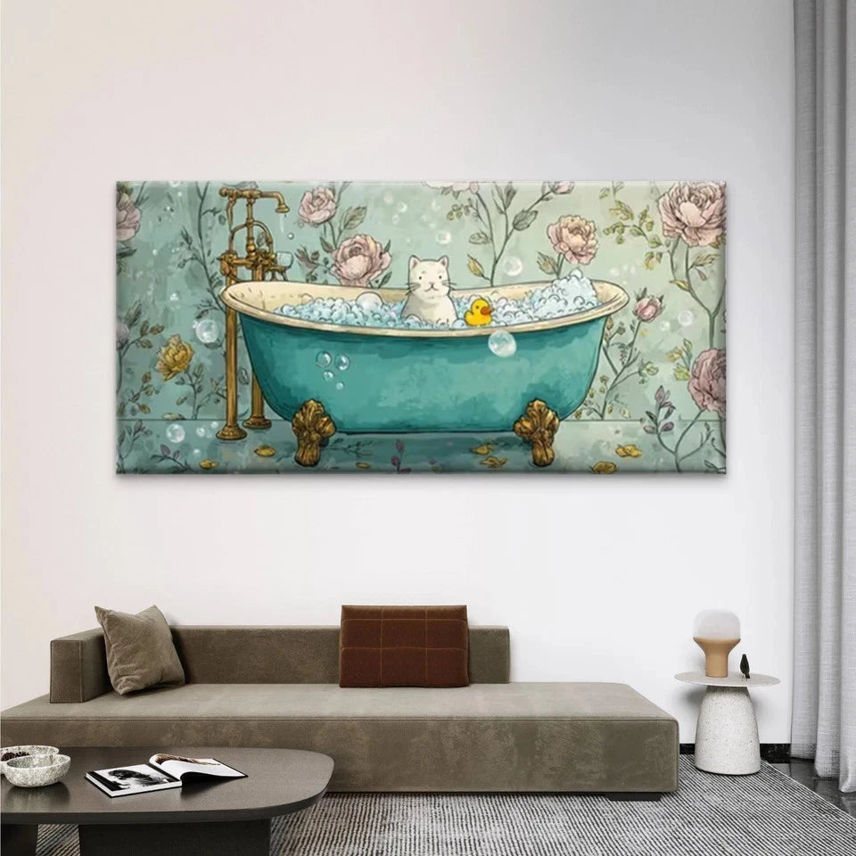 Rubber Duck in Floral Bubble Wall Art Canvas Office Home Room Framed 120x60cm