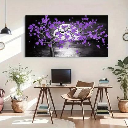 Moonlight Lakescape Purple Wall Art Canvas Office Home Room Framed 120x60cm