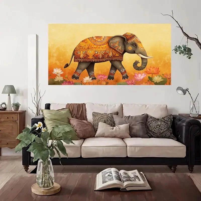 Abstract Floral Design Elephant Wall Art Canvas Office Home Room Framed 120x60cm