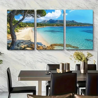 3pcs Corsica Travel Beach Travel Decor Perfect Wall Art Set Canvas Framed 50x70cm - High Quality Print 100% Australian Made Wall Canvas Ready to Hang - Bella Home Decor