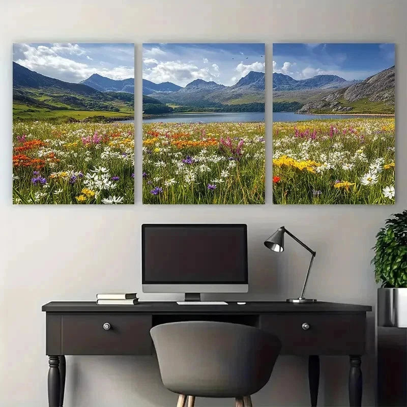 3pcs Snowdonia Scenery Mountain & Lake Perfect Wall Art Set Canvas Framed 50x70cm - High Quality Print 100% Australian Made Wall Canvas Ready to Hang