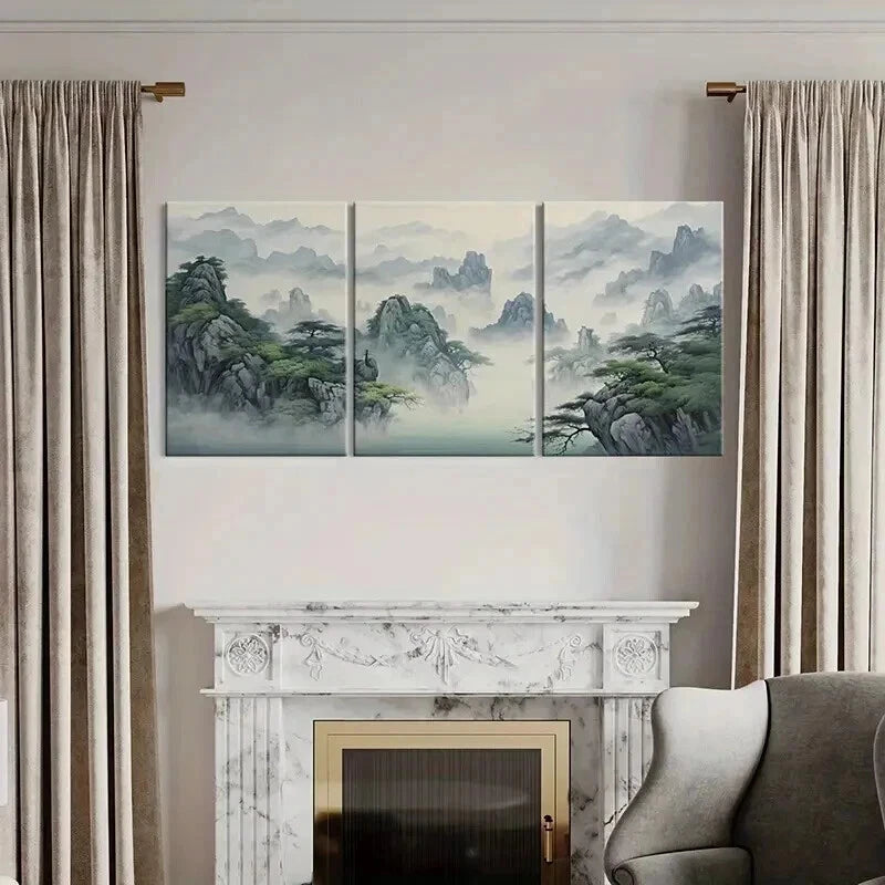 3pcs Mountain Tree Fog & Nature Landscape Wall Art Set Canvas Framed 40x60cm - High Quality Print 100% Australian Made Wall Canvas Ready to Hang - Bella Home Decor