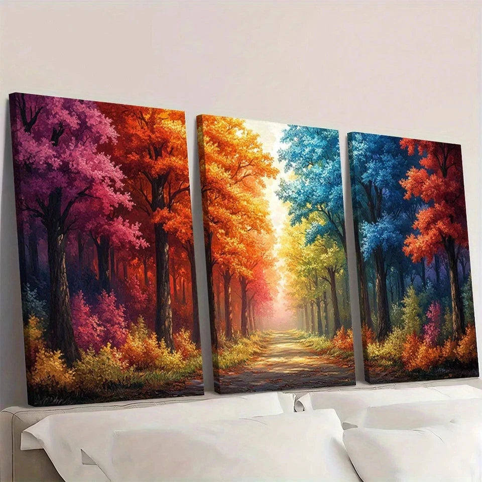 3pcs Colorful Vibrant Autumn Forest Wall Art Set Canvas Framed 60x90cm - High Quality Print 100% Australian Made Wall Canvas Ready to Hang - Bella Home Decor