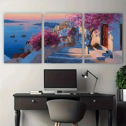 3pcs Sunset Charm In Santorini Greek Perfect Wall Art Set Canvas Framed 50x70cm - High Quality Print 100% Australian Made Wall Canvas Ready to Hang