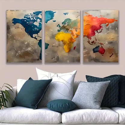 3pcs Abstract World Map Art Print Wall Art Set Canvas Framed 60x90cm - High Quality Print 100% Australian Made Wall Canvas Ready to Hang - Bella Home Decor