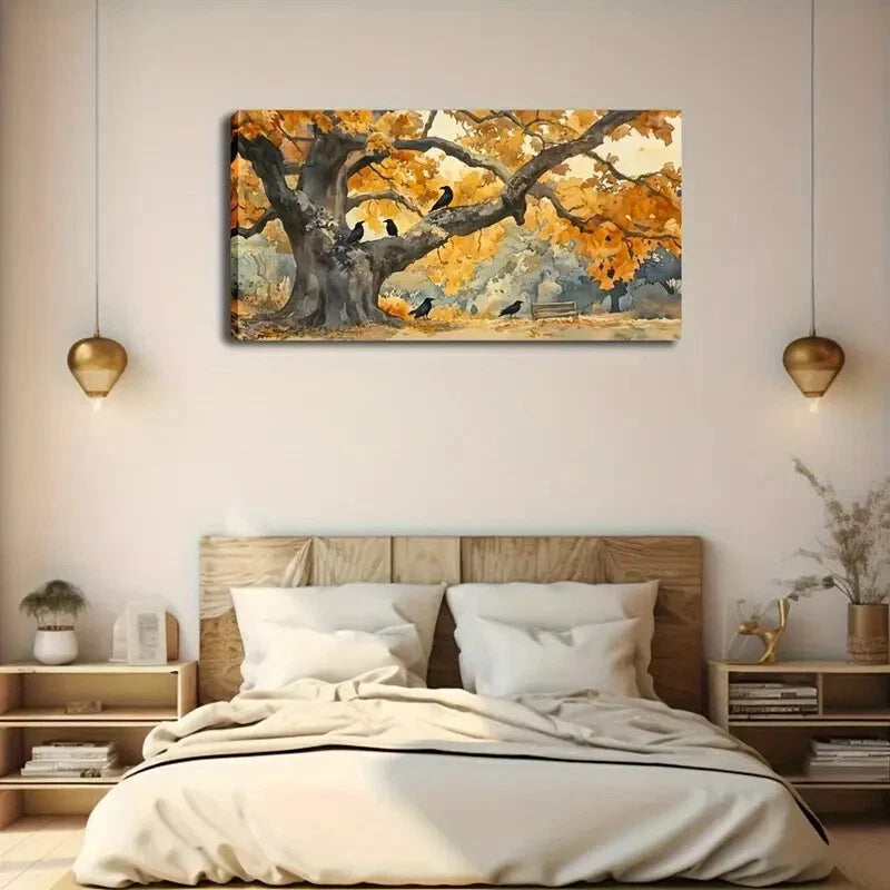 Realistic Park Scene Crow Wall Art Canvas Office Home Room Framed 120x60cm - Bella Home Decor