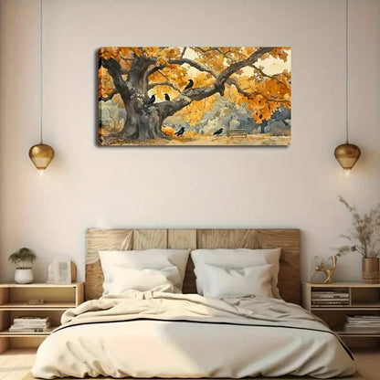 Realistic Park Scene Crow Wall Art Canvas Office Home Room Framed 120x60cm - Bella Home Decor