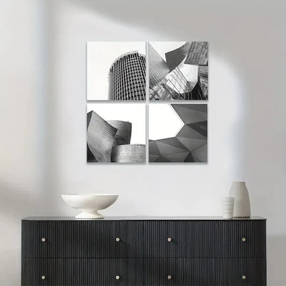 4pcs Architectural Photograph, Black And White Wall Art Canvas Framed