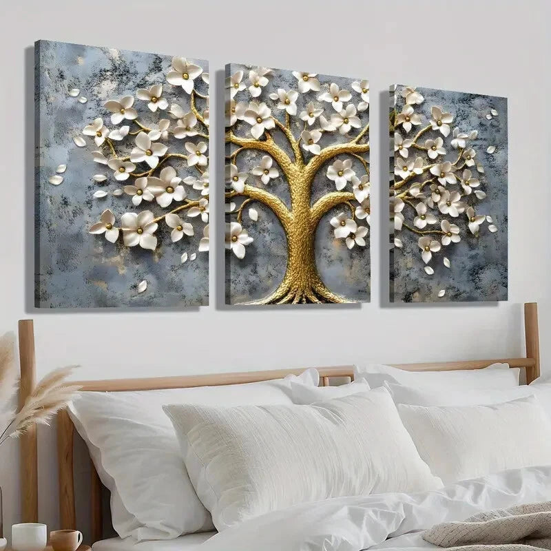 3pcs Elegant White Flower Tree Design Perfect Wall Art Set Canvas Framed 40x60cm - High Quality Print 100% Australian Made Wall Canvas Ready to Hang - Bella Home Decor