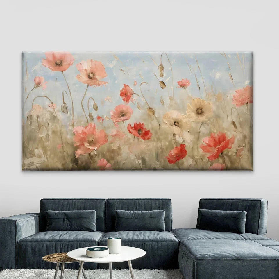 Poppy Flower Field Wall Art Canvas Office Home Room Framed 120x60cm