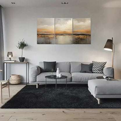 3pcs Abstract Beige Brown Themed Metal Print Ready to Hang Art - Bella Home Decor