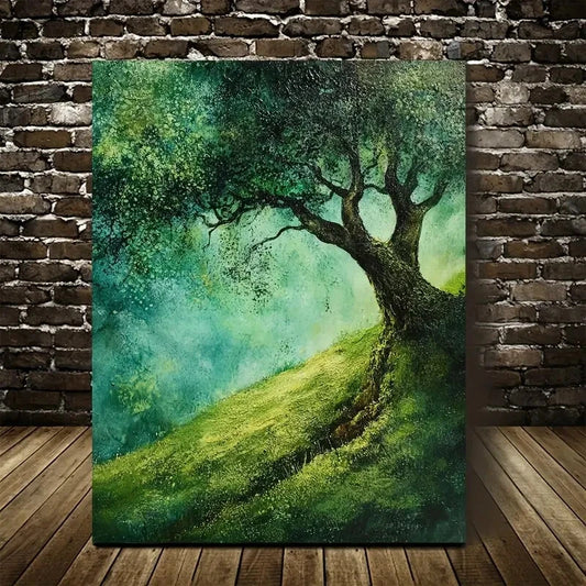 Green Moss Meadow Landscape with Vibrant Tree  40x60cm Metal Print Ready to Hang - Bella Home Decor