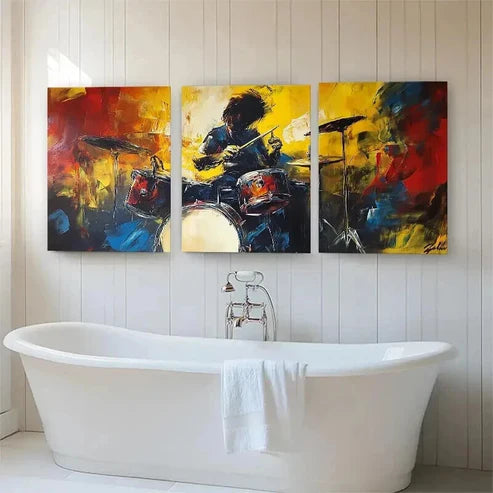 3pcs Dynamic Musician Performing Drummer Perfect Wall Art Canvas Unframed - High Quality Print 100% Australian Made Wall Canvas - Bella Home Decor