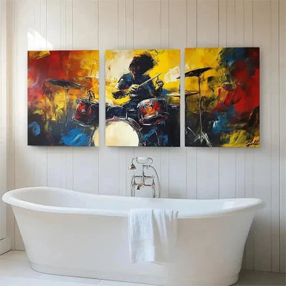 3pcs Dynamic Musician Performing Drummer Perfect Wall Art Canvas Unframed - High Quality Print 100% Australian Made Wall Canvas - Bella Home Decor