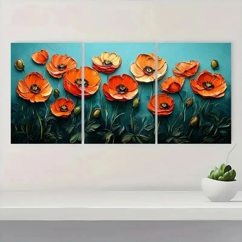 3pcs Poppy Painting Flower Original DF  Wall Art Set Canvas Framed 50x70cm - High Quality Print 100% Australian Made Wall Canvas Ready to Hang