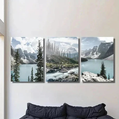 3pcs Lake Louise Snow Mountain and Forest Wall Art Canvas Unframed - High Quality Print 100% Australian Made Wall Canvas