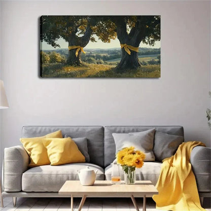 Tree Trunks with Yellow Ribbons Wall Art Canvas Office Home Room Framed 120x60cm - Bella Home Decor