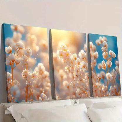 3pcs Elegant Golden & White Floral Design YQ  Wall Art Set Canvas Framed 50x70cm - High Quality Print 100% Australian Made Wall Canvas Ready to Hang