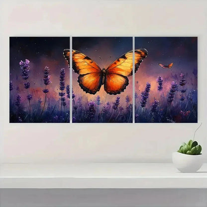 3pcs  Butterfly Painting Lavender  FG Wall Art Set Canvas Framed 40x60cm - High Quality Print 100% Australian Made Wall Canvas Ready to Hang - Bella Home Decor