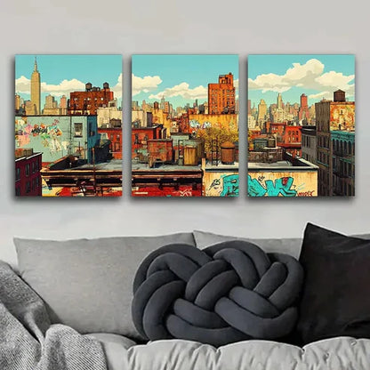 3pcs Urban New York Cityscape Colorful Perfect Wall Art Set Canvas Unframed - High Quality Print 100% Australian Made Wall Canvas