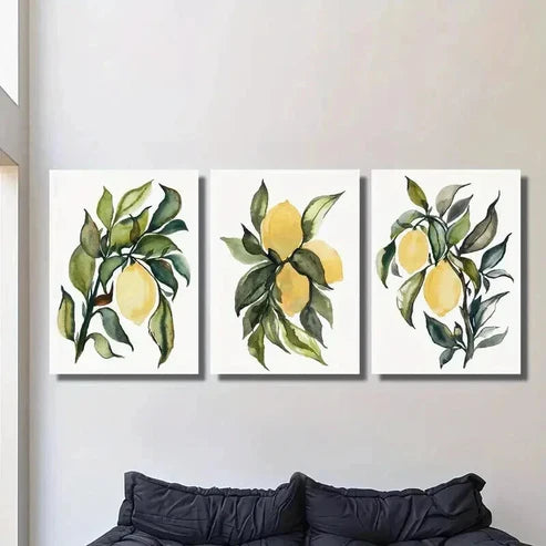 3pcs Botanical Fruit with Green Leaf Wall Art Canvas Unframed – High Quality Print 100% Australian Made Wall Canvas - Bella Home Decor