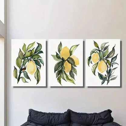 3pcs Botanical Fruit with Green Leaf Wall Art Canvas Unframed – High Quality Print 100% Australian Made Wall Canvas - Bella Home Decor