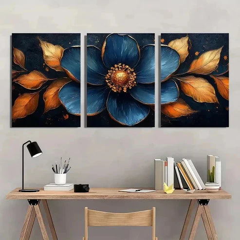 3pcs Golden And Black Flower Wall Art Canvas Unframed - High Quality Print 100% Australian Made Wall Canvas