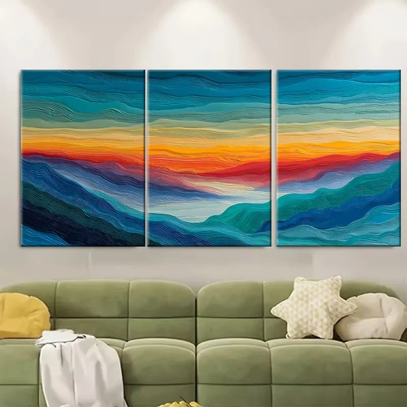 3pcs Abstract Sunset Scenery Painting Metal Print Ready to Hang Art - Bella Home Decor