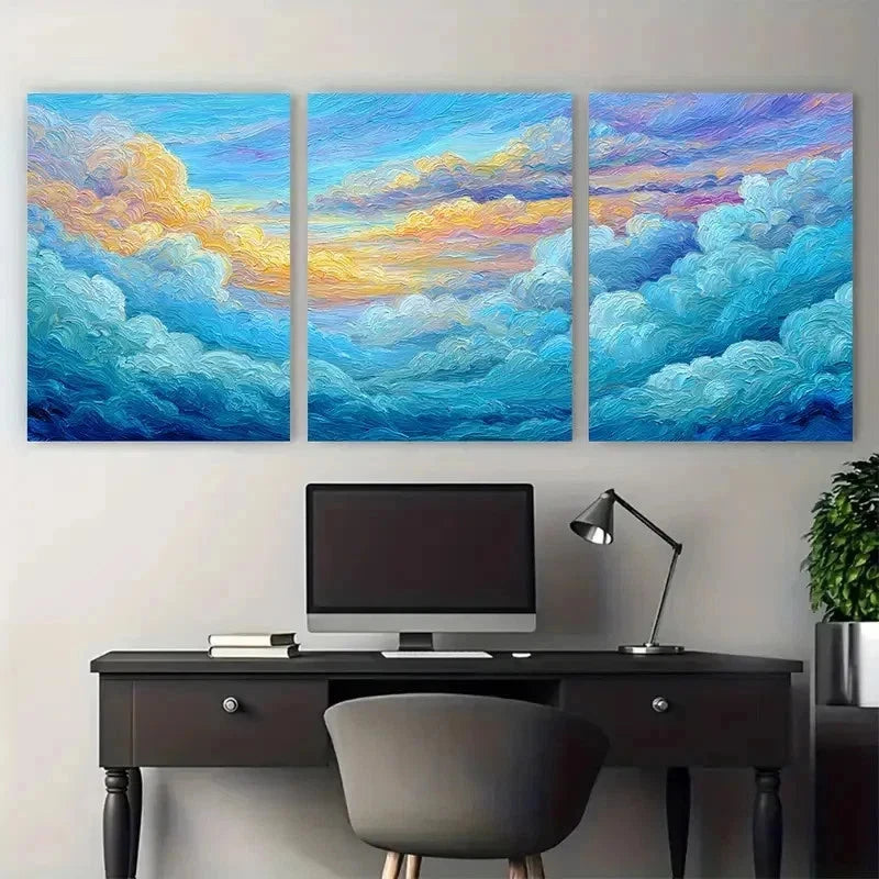 3pcs Blue Ocean Sunset Sunrise Sky Cloud Perfect Wall Art Set Canvas Framed 50x70cm - High Quality Print 100% Australian Made Wall Canvas Ready to Hang - Bella Home Decor