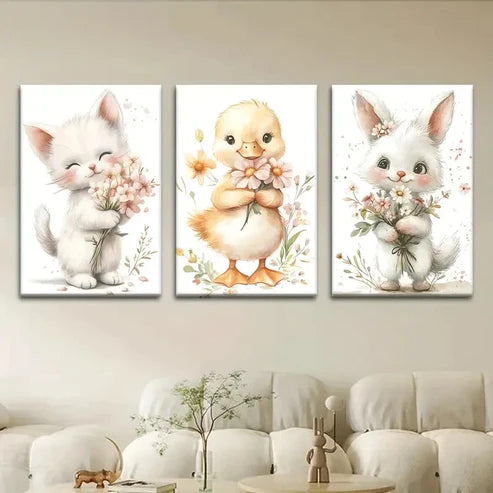 3pcs Kittens, Ducks & Rabbits Wall Art Canvas Unframed - High Quality Print 100% Australian Made Wall Canvas