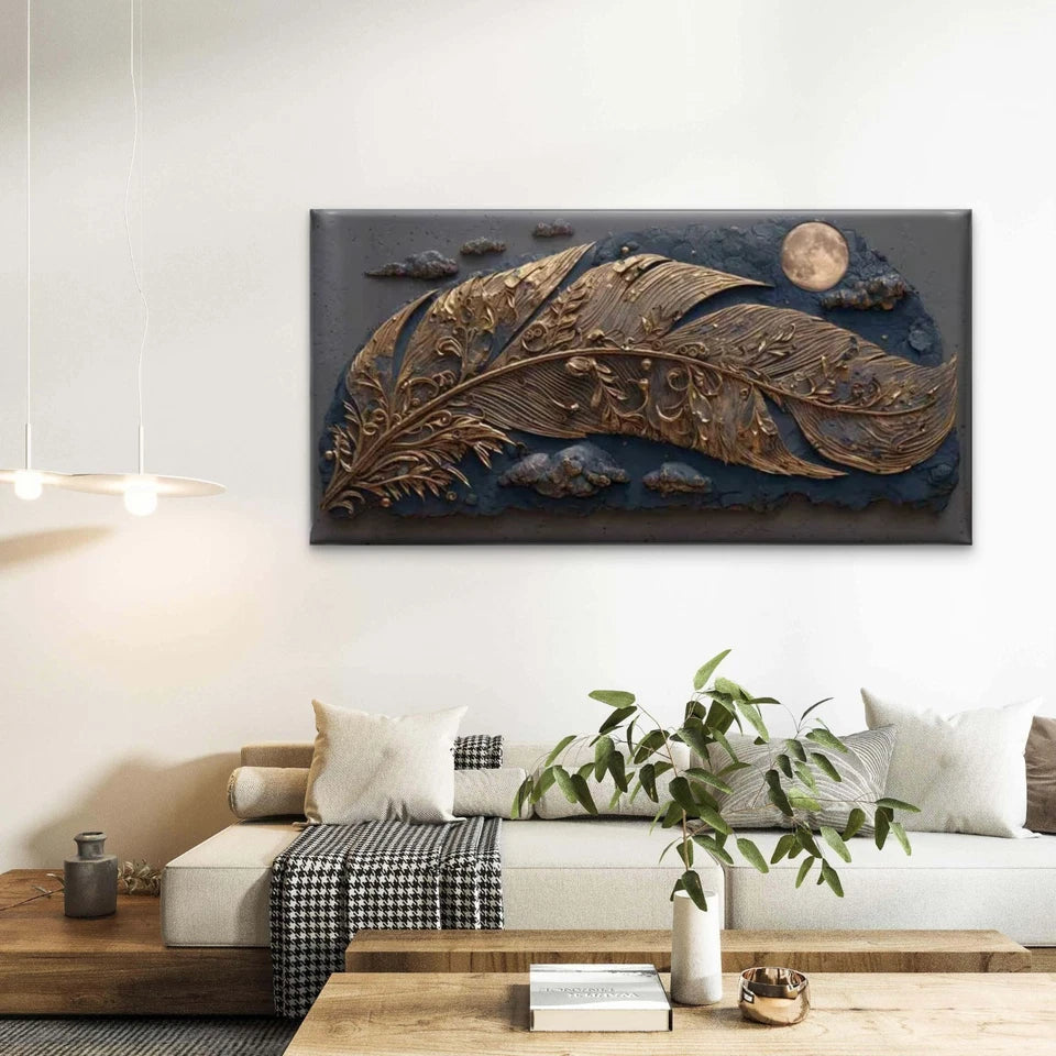 Gilded Flight Under the Moon Wall Art Canvas Office Home Room Framed 120x60cm - Bella Home Decor