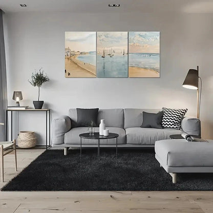 3pcs Beach Scene Sailboats and Sunset Sky Metal Print Ready to Hang Art - Bella Home Decor