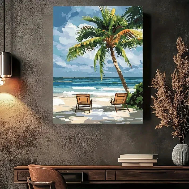 Beautiful Beach Paradise Palm Tree Painting 40x60cm Metal Print Ready to Hang - Bella Home Decor