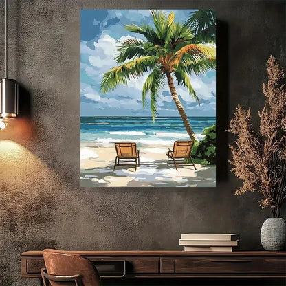 Beautiful Beach Paradise Palm Tree Painting 40x60cm Metal Print Ready to Hang - Bella Home Decor