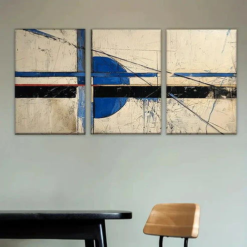 3pcs A painting with blue and white lines Wall Art Set Canvas Unframed - High Quality Print 100% Australian Made Wall Canvas - Bella Home Decor