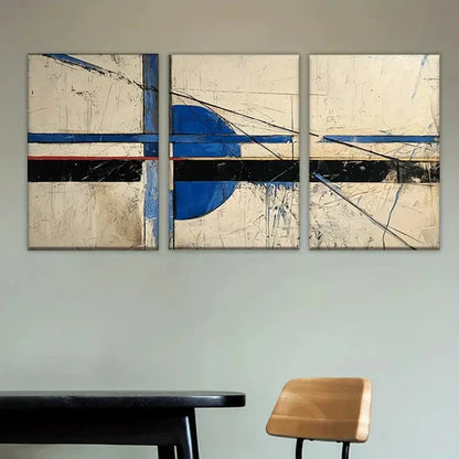 3pcs A painting with blue and white lines Wall Art Set Canvas Unframed - High Quality Print 100% Australian Made Wall Canvas - Bella Home Decor