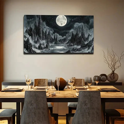 Starry Night Landscape Moon Wall Art Canvas Office Home Room Framed 120x60cm