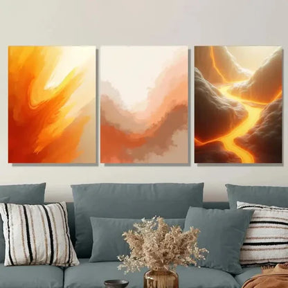 3pcs Modern Abstract Vibrant Orange Triptych Wall Art Set Wall Art Canvas Unframed – High Quality Print 100% Australian Made Wall Canvas