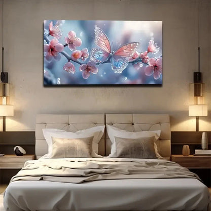 Butterfly & Cherry Blossoms Wall Art canvas office home room framed 120x60cm
